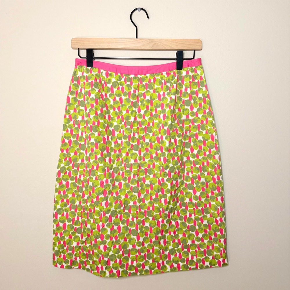 BODEN Women's A Line 100% Cotton Pink Green Patterned Skirt Knee Length SZ 4